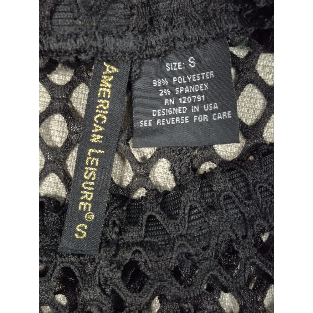 American Leisure Womens Black Fishnet Mesh Crop Top and Shorts Set Size S NEW